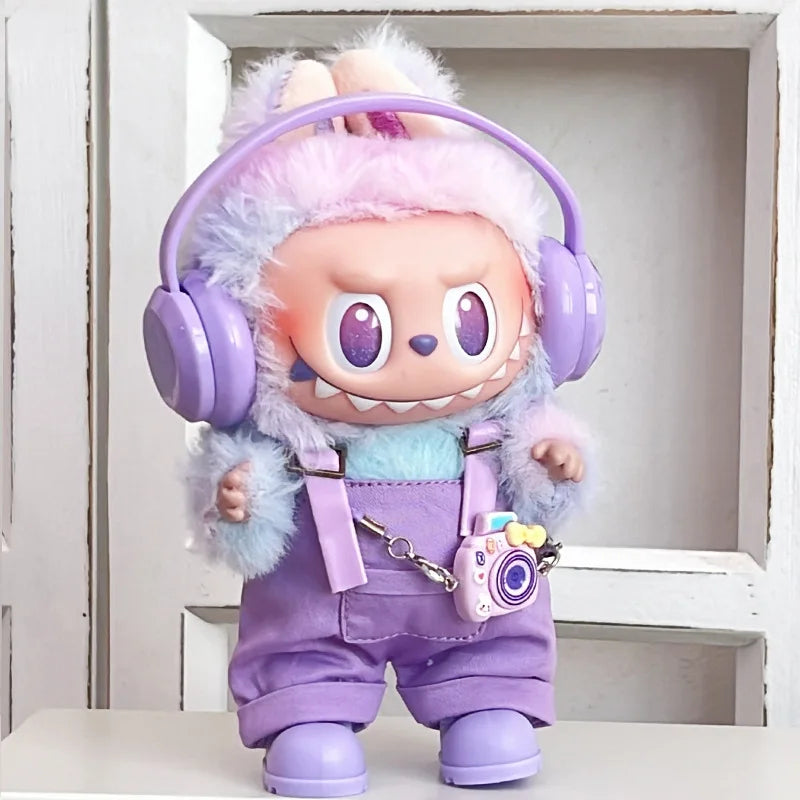 17cm Mini Plush Doll'S Clothes Outfit Accessories For Korea Kpop Exo Labubu Idol Dolls Corduroy overalls T-shirt Clothing Gift