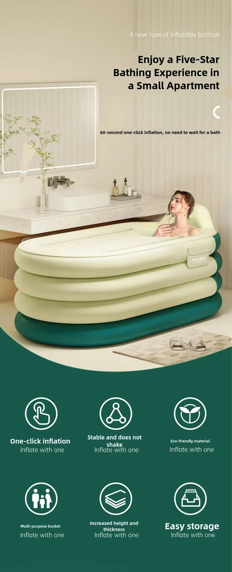 Bathing Bucket for Adults, Inflatable Bathtub, Thickened and Foldable Full Body Sitting Bathtub Sweat Steaming Medicine Bath