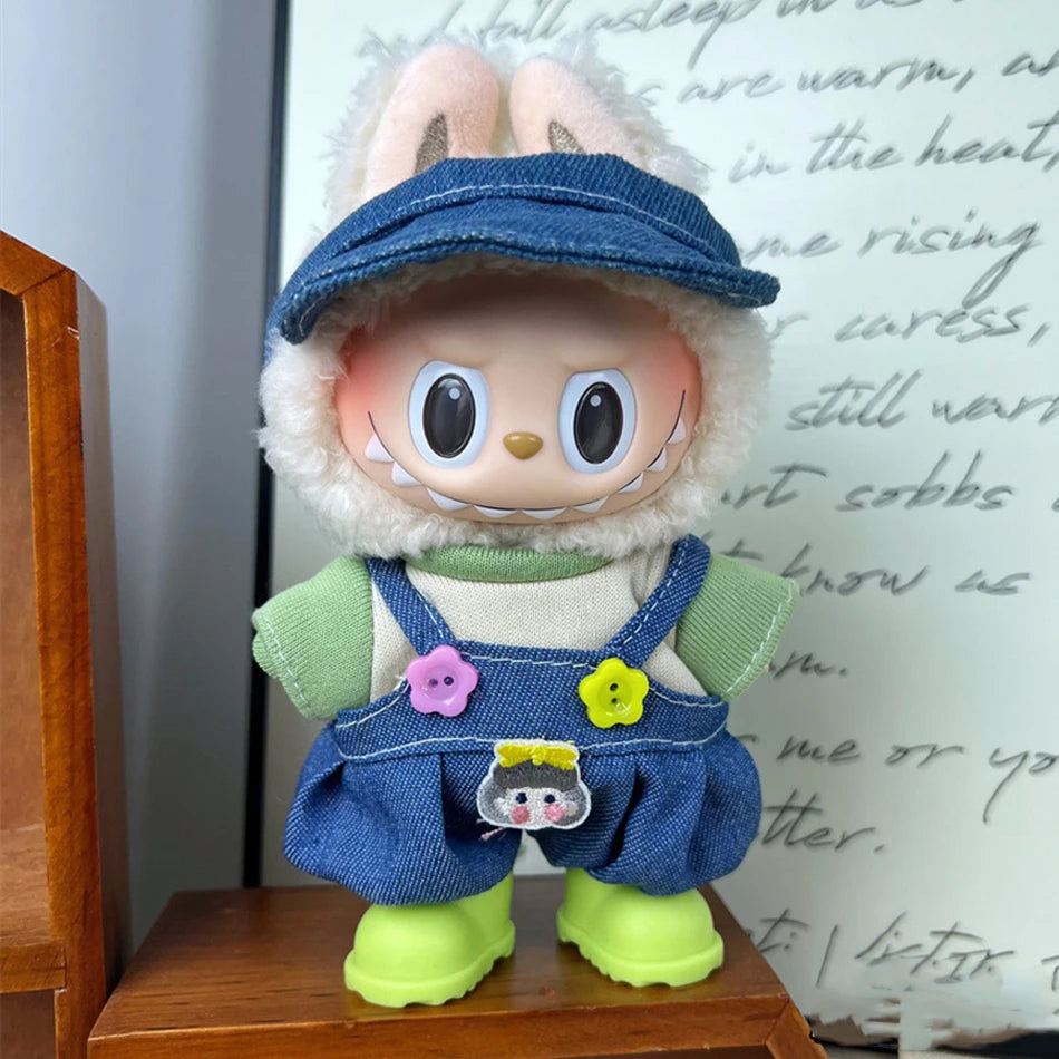 17cm Cute Mini Labubu Plush Doll'S Clothes Outfit Accessories For Korea Kpop Exo Idol Dolls Skirt Hat Clothing DIY Kids Gift